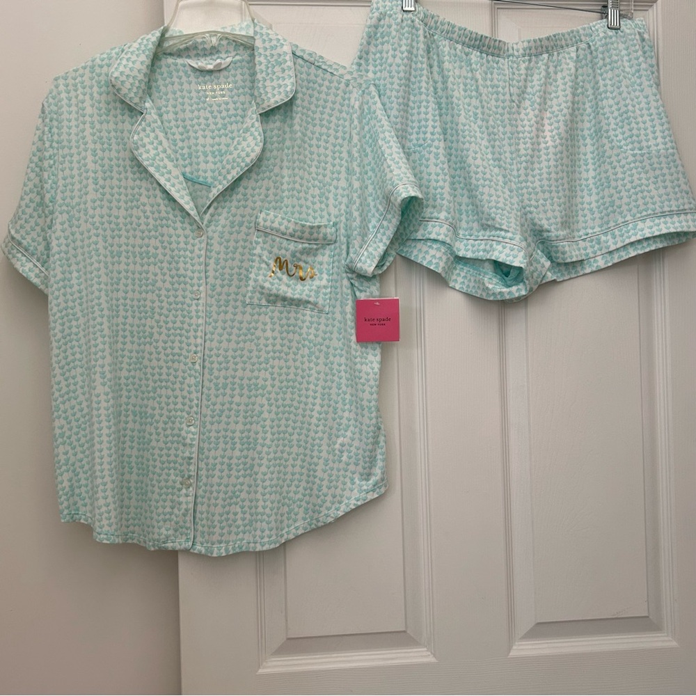 Kate Spade Bridal Pajama Set with Gold 'Mrs' Pocket Detail